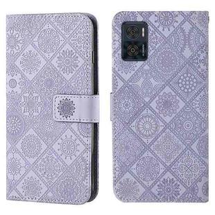 For Motorola Moto E22 / E22i Ethnic Style Embossed Pattern Leather Phone Case(Purple)