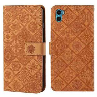 For Motorola Moto E22s / E32 4G Ethnic Style Embossed Pattern Leather Phone Case(Brown)