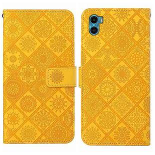 For Motorola Moto E22s / E32 4G Ethnic Style Embossed Pattern Leather Phone Case(Yellow)
