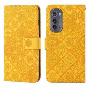For Motorola Edge 2022 Ethnic Style Embossed Pattern Leather Phone Case(Yellow)