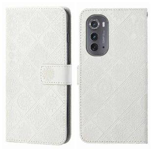 For Motorola Edge 2022 Ethnic Style Embossed Pattern Leather Phone Case(White)