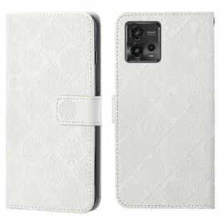 For Motorola Moto G72 Ethnic Style Embossed Pattern Leather Phone Case(White)