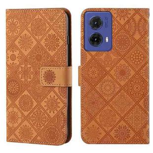 For Motorola Moto G85 Ethnic Style Embossed Pattern Leather Phone Case(Brown)