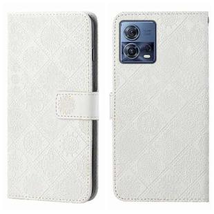 For Motorola Moto S30 Pro Ethnic Style Embossed Pattern Leather Phone Case(White)