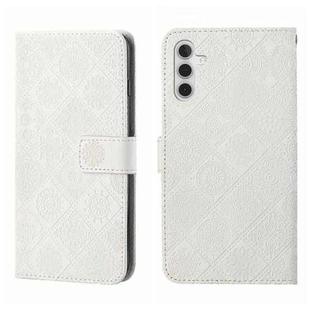 For Samsung Galaxy S24 5G Ethnic Style Embossed Pattern Leather Phone Case(White)