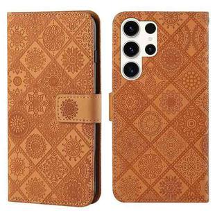 For Samsung Galaxy S24 Ultra 5G Ethnic Style Embossed Pattern Leather Phone Case(Brown)