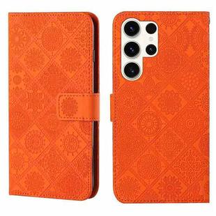 For Samsung Galaxy S24 Ultra 5G Ethnic Style Embossed Pattern Leather Phone Case(Orange)