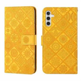 For Samsung Galaxy A55 Ethnic Style Embossed Pattern Leather Phone Case(Yellow)