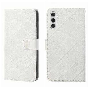 For Samsung Galaxy A35 Ethnic Style Embossed Pattern Leather Phone Case(White)