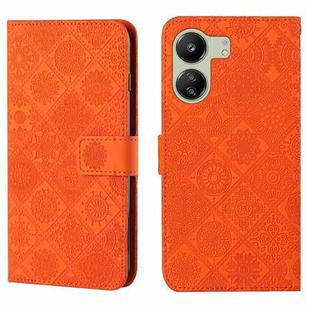 For Xiaomi Redmi 13C Ethnic Style Embossed Pattern Leather Phone Case(Orange)