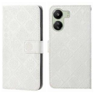 For Xiaomi Redmi 13C Ethnic Style Embossed Pattern Leather Phone Case(White)