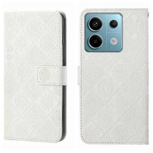 For Xiaomi Redmi Note 13 Pro 5G Ethnic Style Embossed Pattern Leather Phone Case(White)
