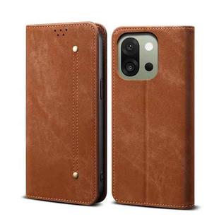 For OnePlus 13s 5G Denim Texture Casual Style Horizontal Flip Leather Case(Brown)