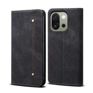 For OnePlus 13s 5G Denim Texture Casual Style Horizontal Flip Leather Case(Black)