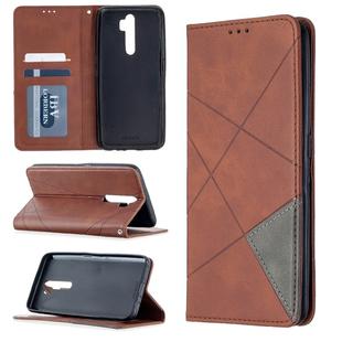 For Oppo A5 (2020) / A9 (2020) Rhombus Texture Horizontal Flip Magnetic Leather Case with Holder & Card Slots(Brown)