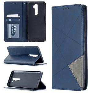 For Oppo A5 (2020) / A9 (2020) Rhombus Texture Horizontal Flip Magnetic Leather Case with Holder & Card Slots(Blue)