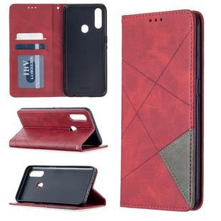 For Oppo A31 (2020) / A81 Rhombus Texture Horizontal Flip Magnetic Leather Case with Holder & Card Slots(Red)