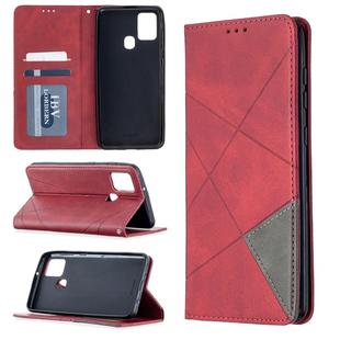 For Samsung Galaxy A21s Rhombus Texture Horizontal Flip Magnetic Leather Case with Holder & Card Slots(Red)