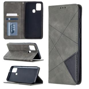 For Samsung Galaxy A21s Rhombus Texture Horizontal Flip Magnetic Leather Case with Holder & Card Slots(Grey)