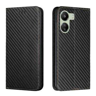 For Xiaomi Redmi 13C Carbon Fiber Texture Flip Holder Leather Phone Case(Black)