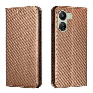 For Xiaomi Redmi 13C Carbon Fiber Texture Flip Holder Leather Phone Case(Brown)