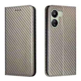 For Xiaomi Redmi 13C Carbon Fiber Texture Flip Holder Leather Phone Case(Grey)