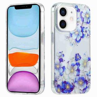 For iPhone 11 Electroplated Symphony Phone Case(White Blue Flower)