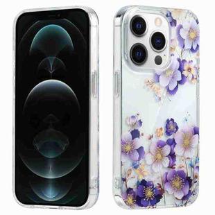 For iPhone 12 Pro Electroplated Symphony Phone Case(White Purple Flower)