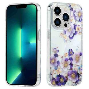 For iPhone 13 Pro Max Electroplated Symphony Phone Case(White Purple Flower)