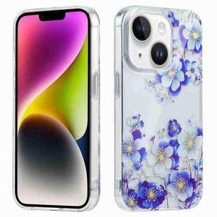 For iPhone 14 Plus Electroplated Symphony Phone Case(White Blue Flower)