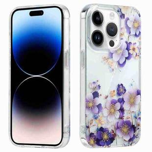 For iPhone 14 Pro Electroplated Symphony Phone Case(White Purple Flower)