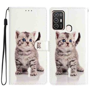 For ZTE Blade A52 Colored Drawing Leather Phone Case(Little Tabby Cat)