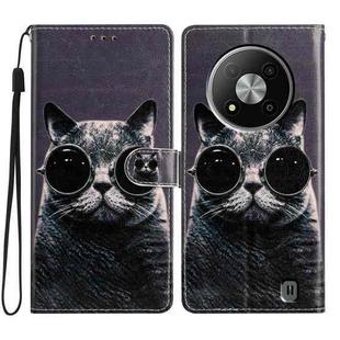 For ZTE Blade A73 5G Colored Drawing Leather Phone Case(Sunglasses Cat)