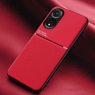 For OPPO A78 4G Classic Tilt Strip Grain Magnetic PC Hybrid TPU Phone Case(Red)