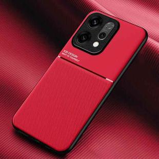 For OPPO  Reno14 Global Classic Tilt Strip Grain Magnetic PC Hybrid TPU Phone Case(Red)