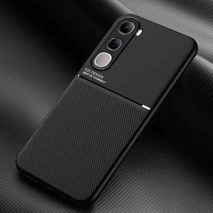 For vivo V40 Lite Classic Tilt Strip Grain Magnetic PC Hybrid TPU Phone Case(Black)