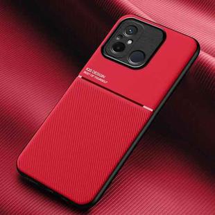 For Xiaomi Redmi 12C Classic Tilt Strip Grain Magnetic Shockproof PC + TPU Phone Case(Red)