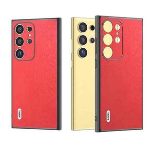 For Samsung Galaxy S24 Ultra 5G ABEEL Wood Texture PU Phone Case(Red)