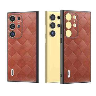 For Samsung Galaxy S24 Ultra 5G ABEEL Weave Plaid PU Phone Case(Brown)