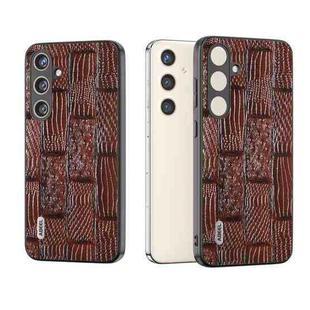 For Samsung Galaxy S24 5G ABEEL Genuine Leather Mahjong Texture Series Phone Case(Brown)