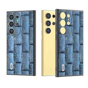 For Samsung Galaxy S24 Ultra 5G ABEEL Genuine Leather Mahjong Texture Series Phone Case(Blue)