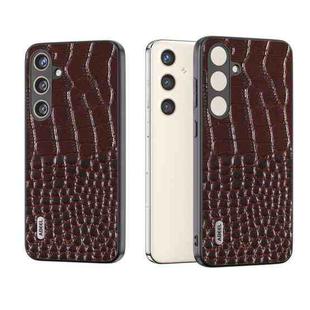 For Samsung Galaxy S24+ 5G ABEEL Genuine Leather Crocodile Pattern Phone Case with Holder(Coffee)