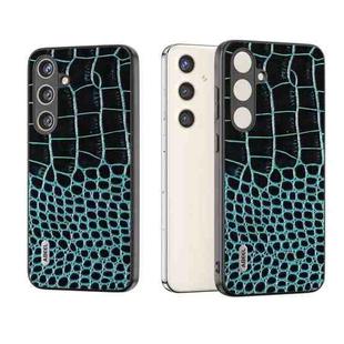 For Samsung Galaxy S24+ 5G ABEEL Genuine Leather Crocodile Pattern Phone Case with Holder(Blue)