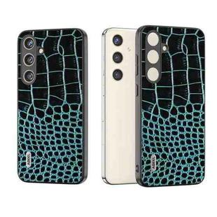 For Samsung Galaxy S24 5G ABEEL Genuine Leather Crocodile Pattern Phone Case with Holder(Blue)