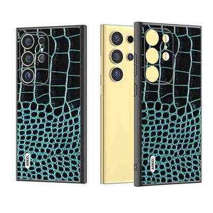 For Samsung Galaxy S24 Ultra 5G ABEEL Genuine Leather Crocodile Pattern Phone Case with Holder(Blue)