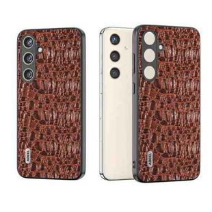 For Samsung Galaxy S24+ 5G ABEEL Genuine Leather Sky Series Phone Case with Holder(Brown)