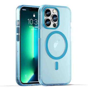 For iPhone 13 Pro MagSafe Frosted Translucent TPU + PC Full Coverage Phone Case(Blue)