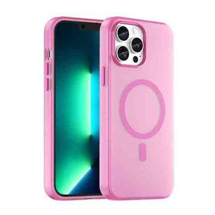 For iPhone 12 Pro Max MagSafe Frosted Translucent TPU + PC Full Coverage Phone Case(Pink)