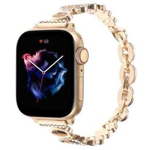 For Apple Watch SE 2023 40mm Leopard Rhinestones Metal Chain Watch Band(Gold)