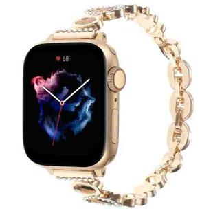 For Apple Watch Series 9 45mm Leopard Rhinestones Metal Chain Watch Band(Gold)